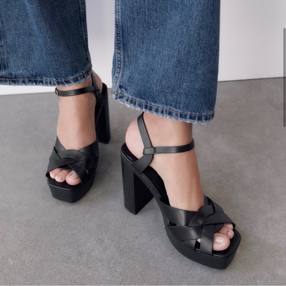 Zara Platform Heeled Leather Sandals - Sz 10/41 NWOT